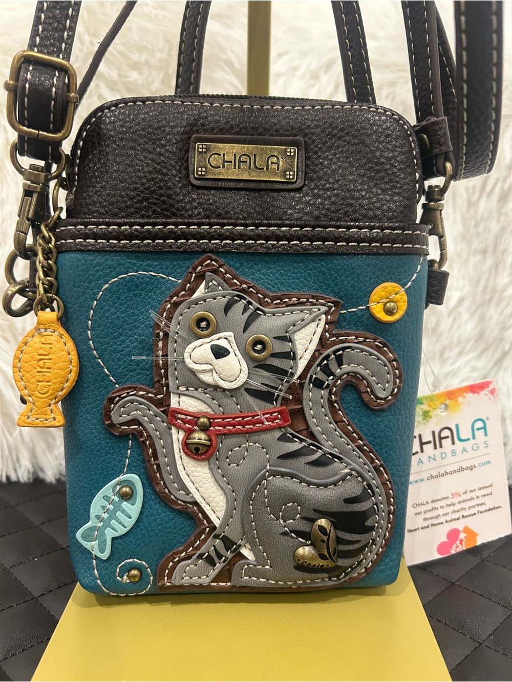 Chala Teal Cat Phone Crossbody Bag NWT